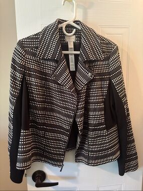Chico's Black and White Geometric Moto Jacket